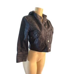Women 4 Anthropologie Idra Cropped Dark Denim Button Jean Hooded Jacket Coat